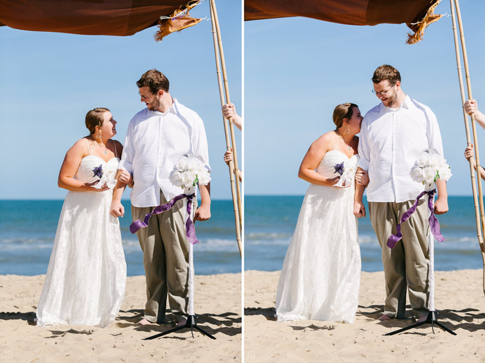 Virginia Beach Wedding on the beach in October at high noon bright day