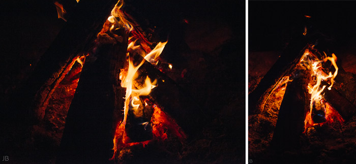 engagement session in the woods, surrounding a fire with smores and flannel in autumn