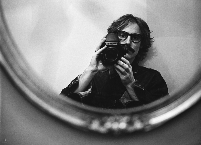 self portrait with Mamiya 645 Pro captured on Tri-X and self developed