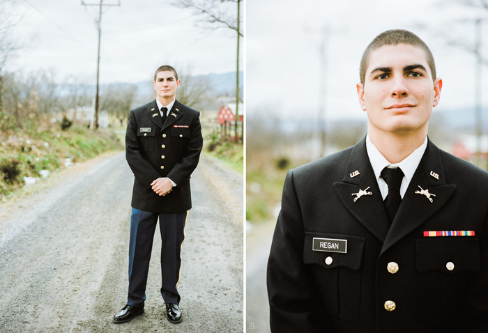 fuji 400h military couple in uniform with letters they wrote to each other 1950s farmhouse engagement photo shoot