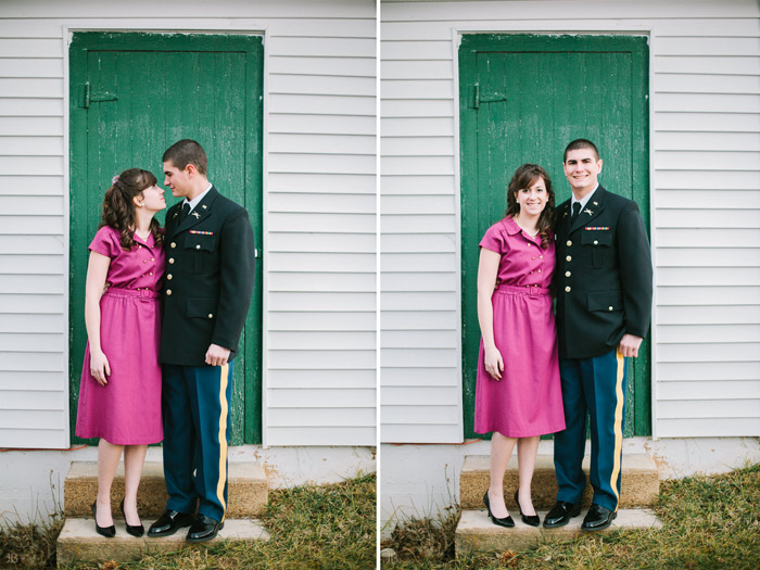 fuji 400h military couple in uniform with letters they wrote to each other 1950s farmhouse engagement photo shoot