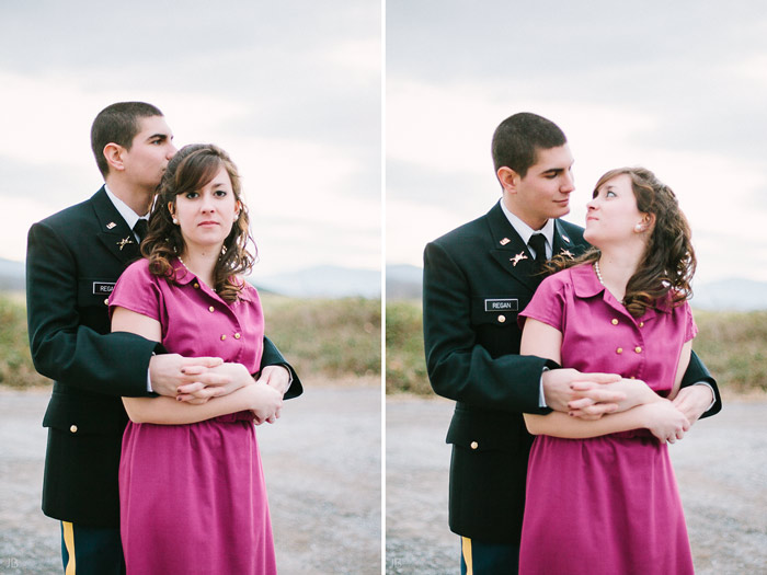 fuji 400h military couple in uniform with letters they wrote to each other 1950s farmhouse engagement photo shoot