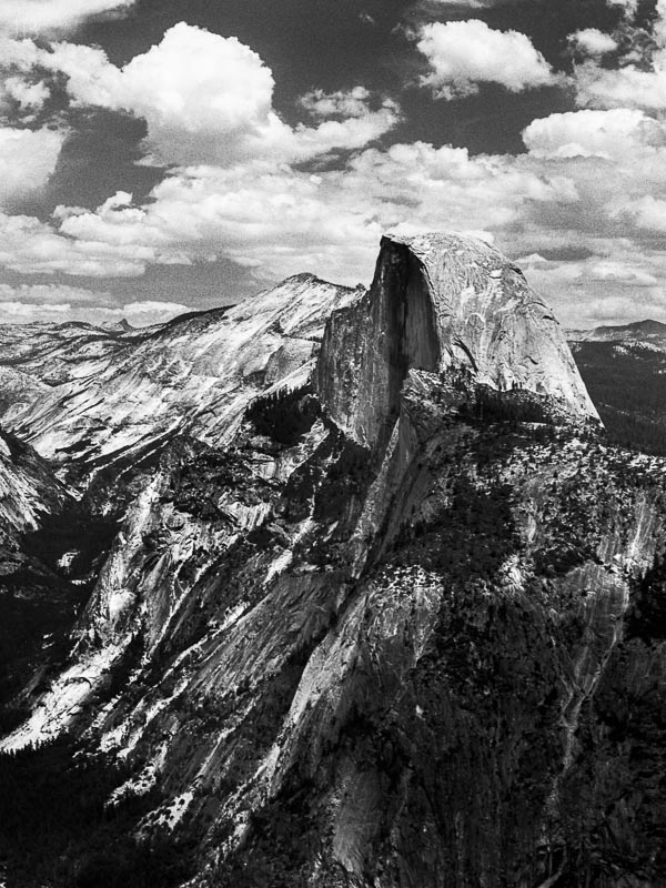 medium format MF kodak tri-x self developed orange filter polarizer dark sky clouds half dome yosemite national park glacier point