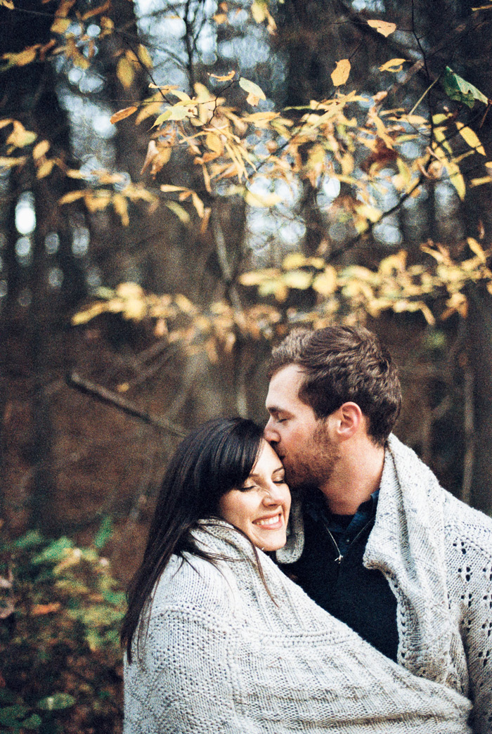 portra 800 film engagement session in the forest