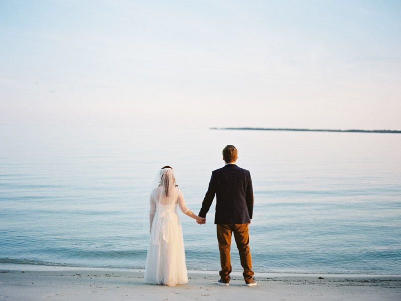 medium format film adventure wedding portrait backyard intimate wedding on the chesapeake bay in kilmarnock Virginia