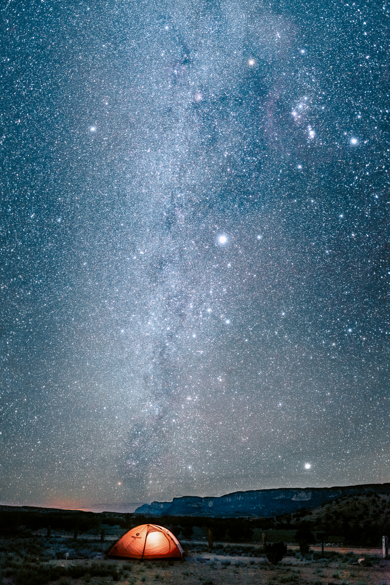 our tent and the stars of the milky way at terlingua abajo campsite in the backcountry of big bend national park - texas