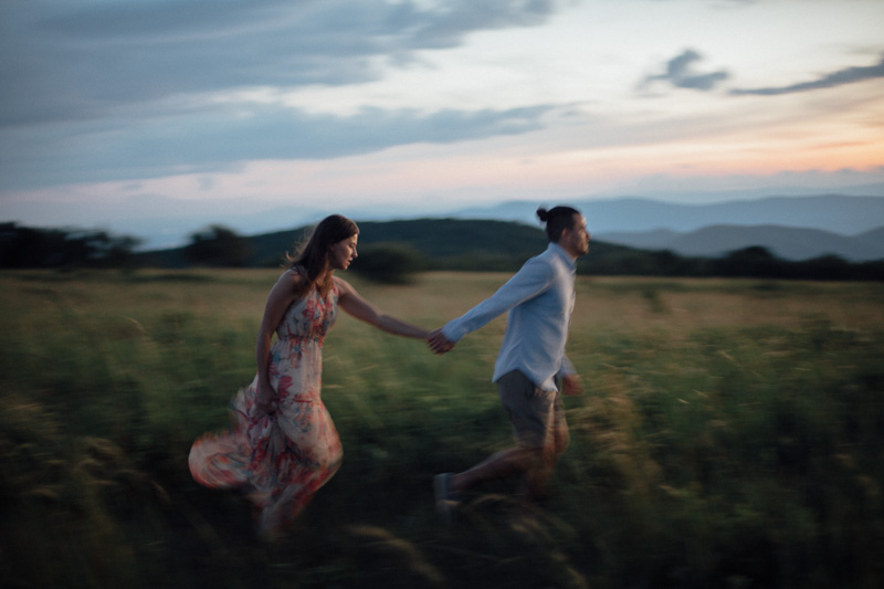 mountain engagement session in big meadows at sunset