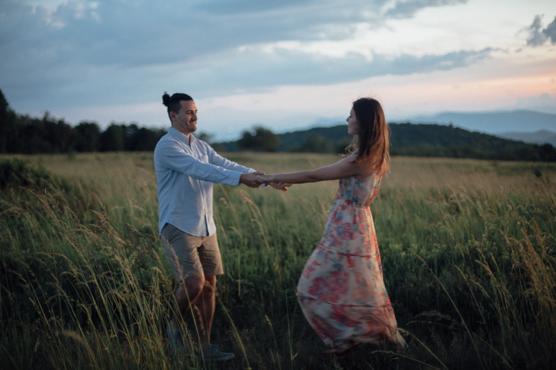 mountain engagement session in big meadows at sunset