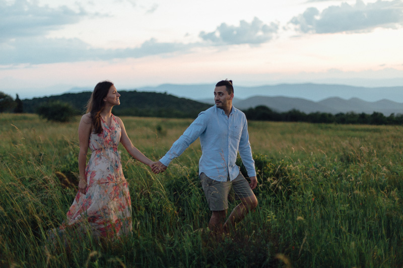 mountain engagement session in big meadows at sunset