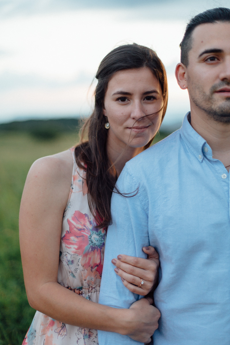 mountain engagement session in big meadows at sunset