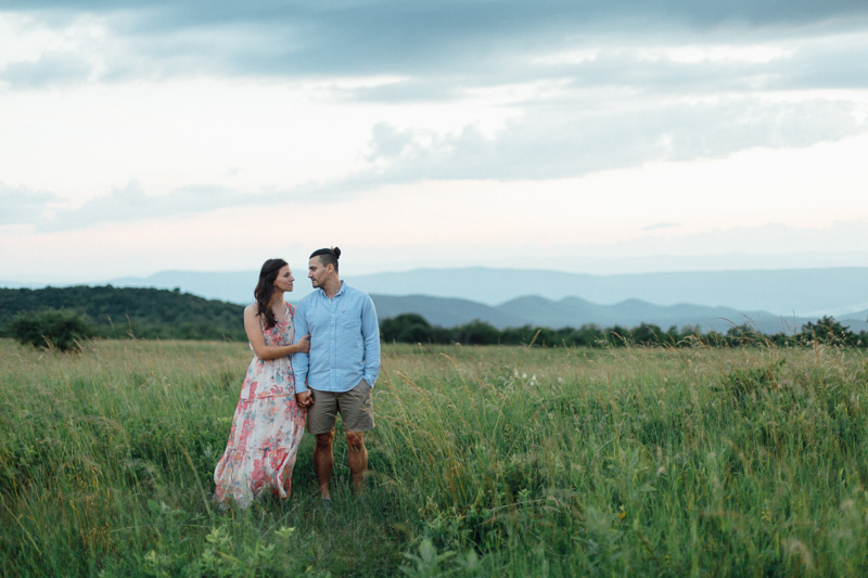 mountain engagement session in big meadows at sunset