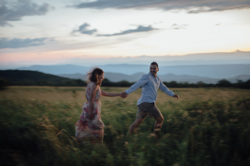 mountain engagement session in big meadows at sunset