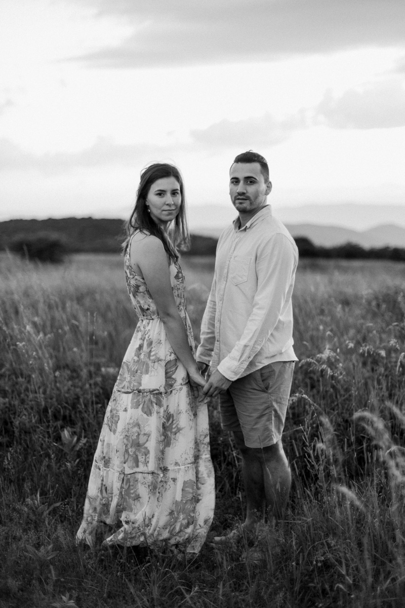 mountain engagement session in big meadows at sunset