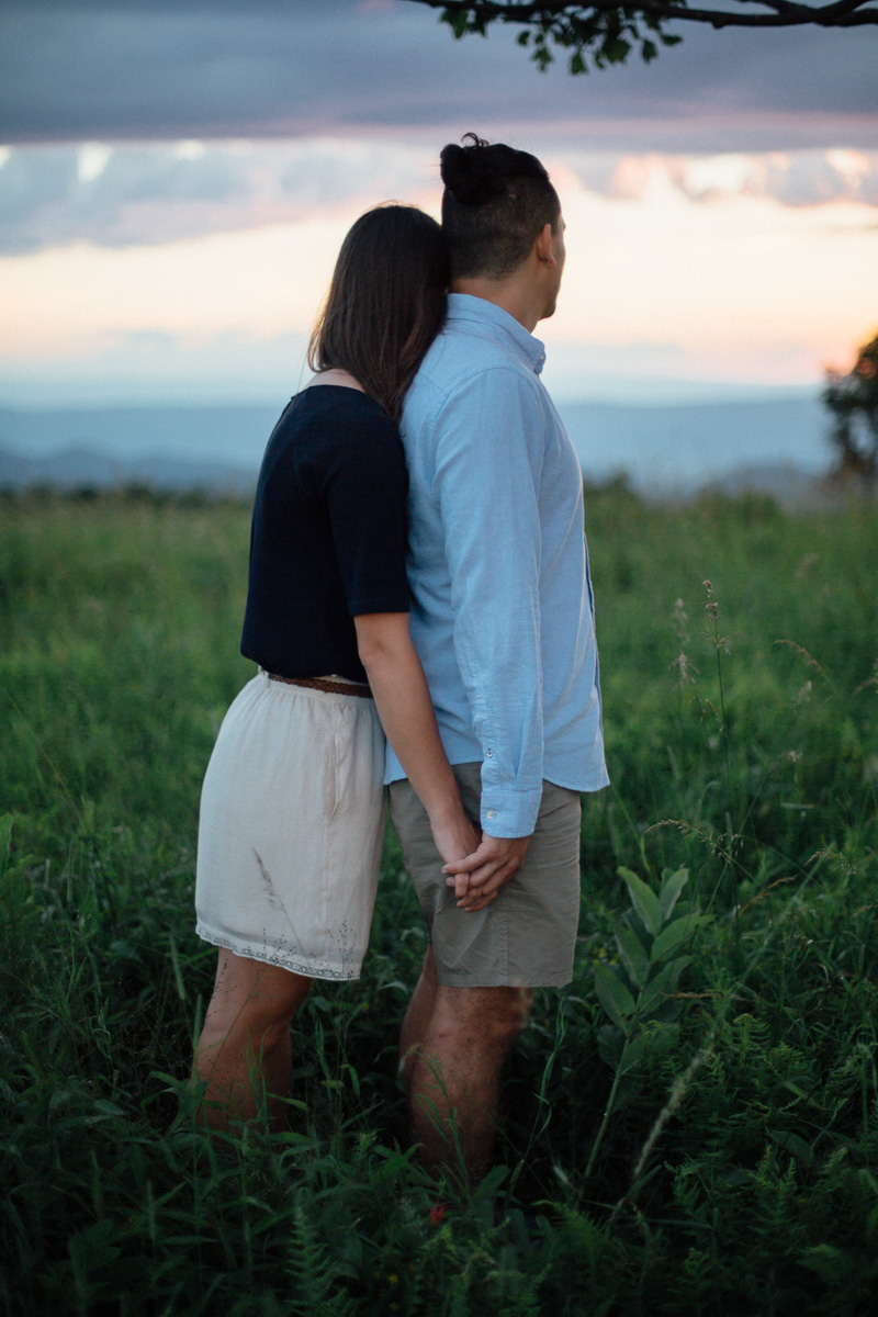 mountain engagement session in big meadows at sunset