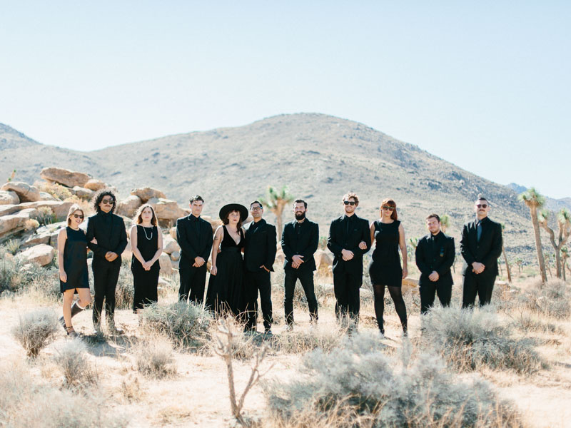 photo of entire wedding party in joshua tree national park - mojave desert wedding