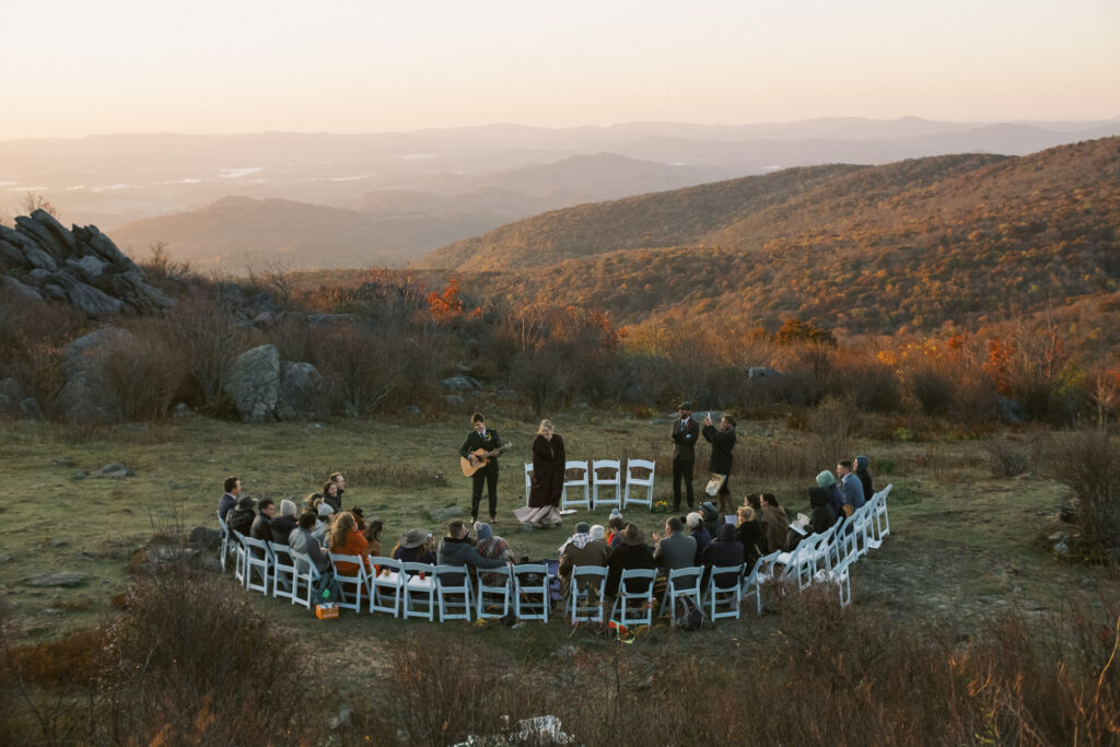 sunrise wedding in Grayson Highlands - natural edit - large vista backdrop with fall foliage