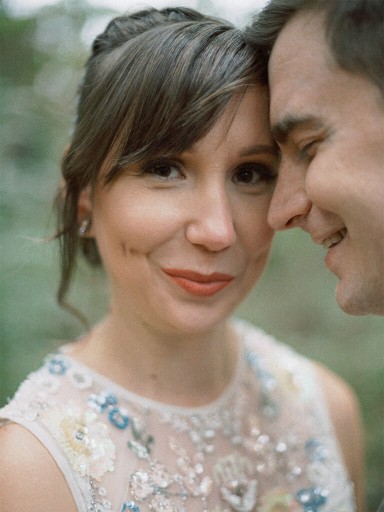 rainy day wedding portrait film look