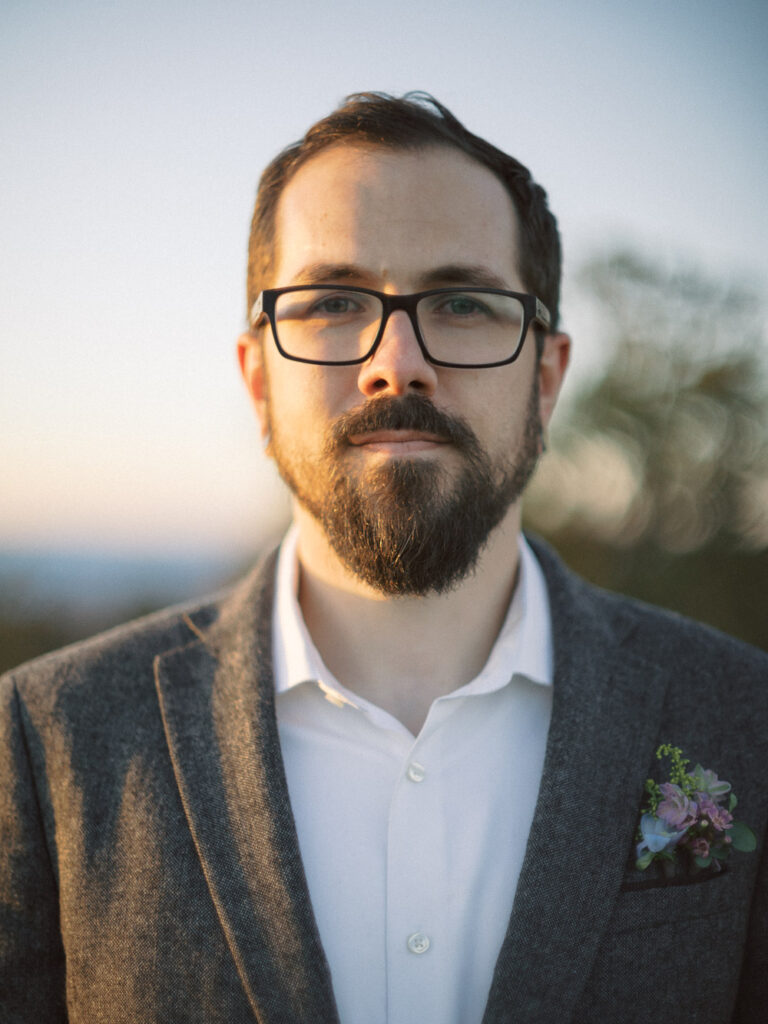 groom portrait at sunset elopement in Big Meadows Virginia - natural edit