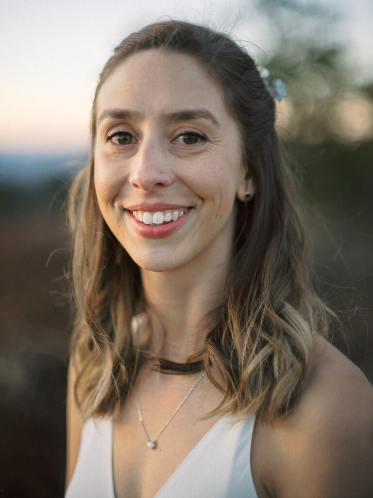 bride portrait at sunset elopement - Shenandoah National Park elopement - fuji400h - film based wedding photographer