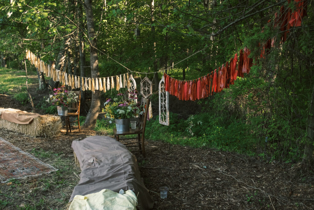 outdoor wedding ceremony decor details - film look 160C Virginia documentary wedding photographer